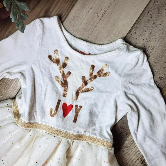 Cat & Jack "Joy" Toddler Girls Dress Tulle Skirt Cream and Gold Shimmer Size 2T - Picture 5 of 14